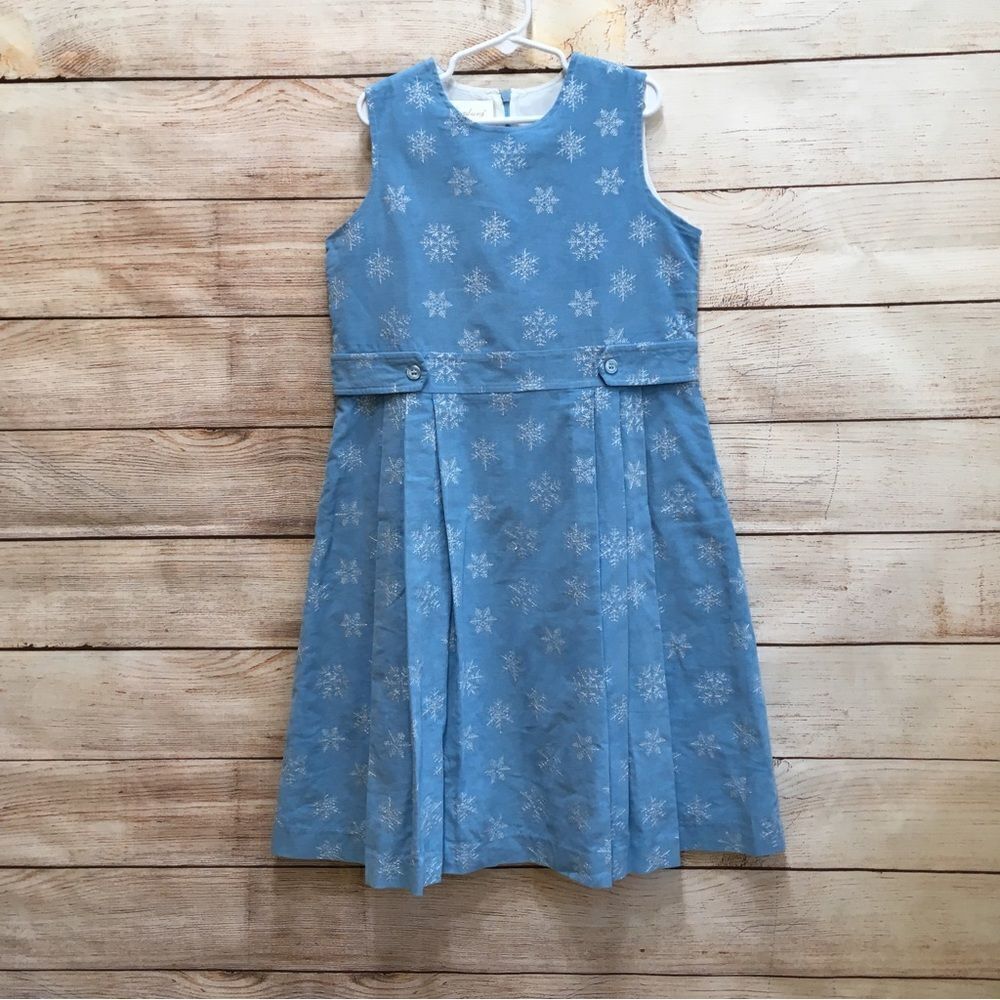 VINTAGE STRASBURG DRESS IN BLUE CORDUROY WITH EMBROIDERED SNOWFLAKES‎